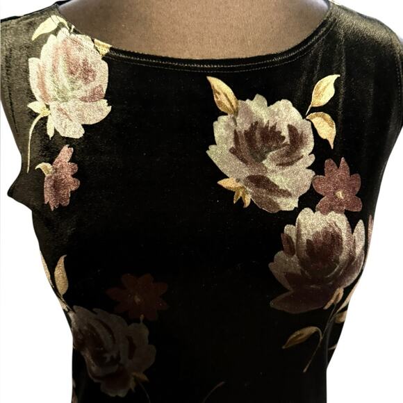 Vtg 90s Floral Velvet Minimalist Midi Dress Womens Size S Whimsigoth Romantic - Picture 2 of 7
